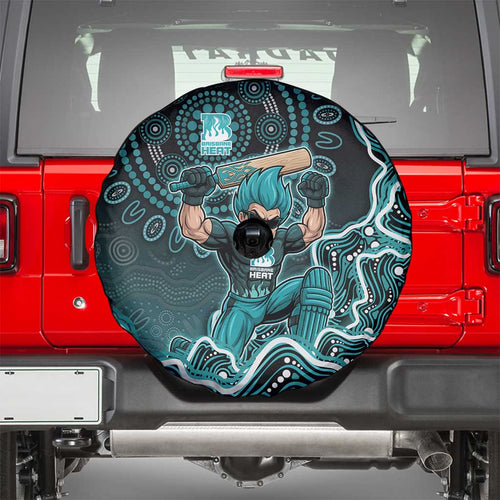 Brisbane Heat Cricket Mascot Spare Tire Cover Aboriginal Dot Art Cyan And Black Tribal Pattern