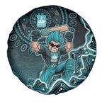 Brisbane Heat Cricket Mascot Spare Tire Cover Aboriginal Dot Art Cyan And Black Tribal Pattern