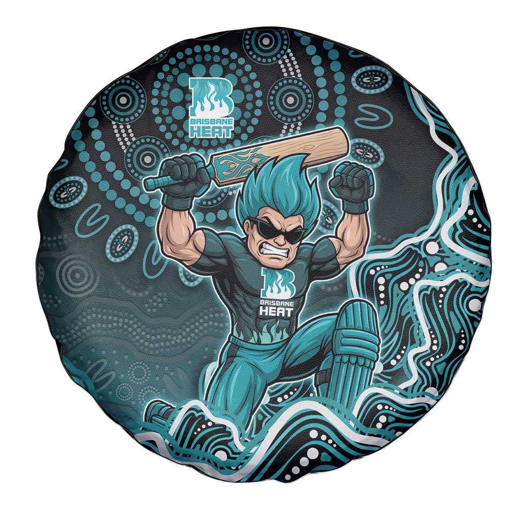 Brisbane Heat Cricket Mascot Spare Tire Cover Aboriginal Dot Art Cyan And Black Tribal Pattern