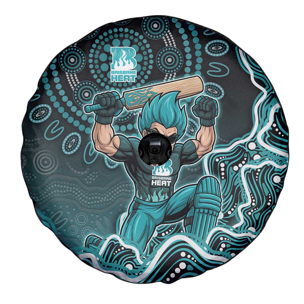 Brisbane Heat Cricket Mascot Spare Tire Cover Aboriginal Dot Art Cyan And Black Tribal Pattern