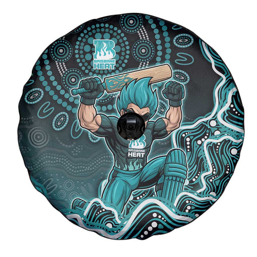 Brisbane Heat Cricket Mascot Spare Tire Cover Aboriginal Dot Art Cyan And Black Tribal Pattern