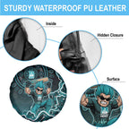 Brisbane Heat Cricket Mascot Spare Tire Cover Aboriginal Dot Art Cyan And Black Tribal Pattern