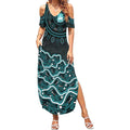 Brisbane Heat Cricket Mascot Summer Maxi Dress Aboriginal Dot Art Cyan And Black Tribal Pattern