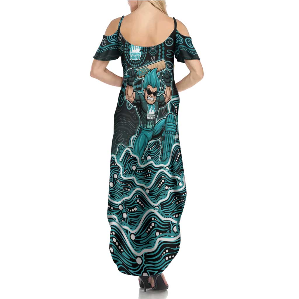 Brisbane Heat Cricket Mascot Summer Maxi Dress Aboriginal Dot Art Cyan And Black Tribal Pattern