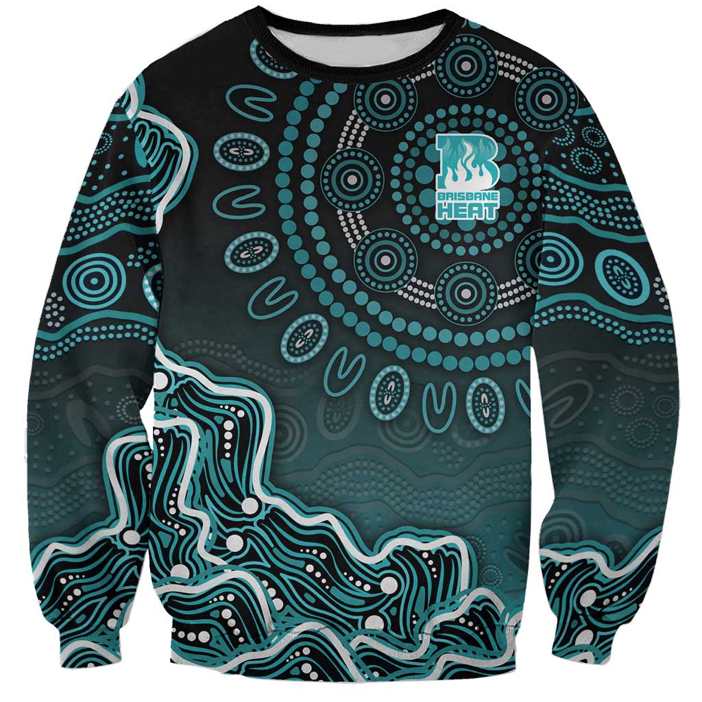 Brisbane Heat Cricket Mascot Sweatshirt Aboriginal Dot Art Cyan And Black Tribal Pattern