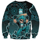 Brisbane Heat Cricket Mascot Sweatshirt Aboriginal Dot Art Cyan And Black Tribal Pattern