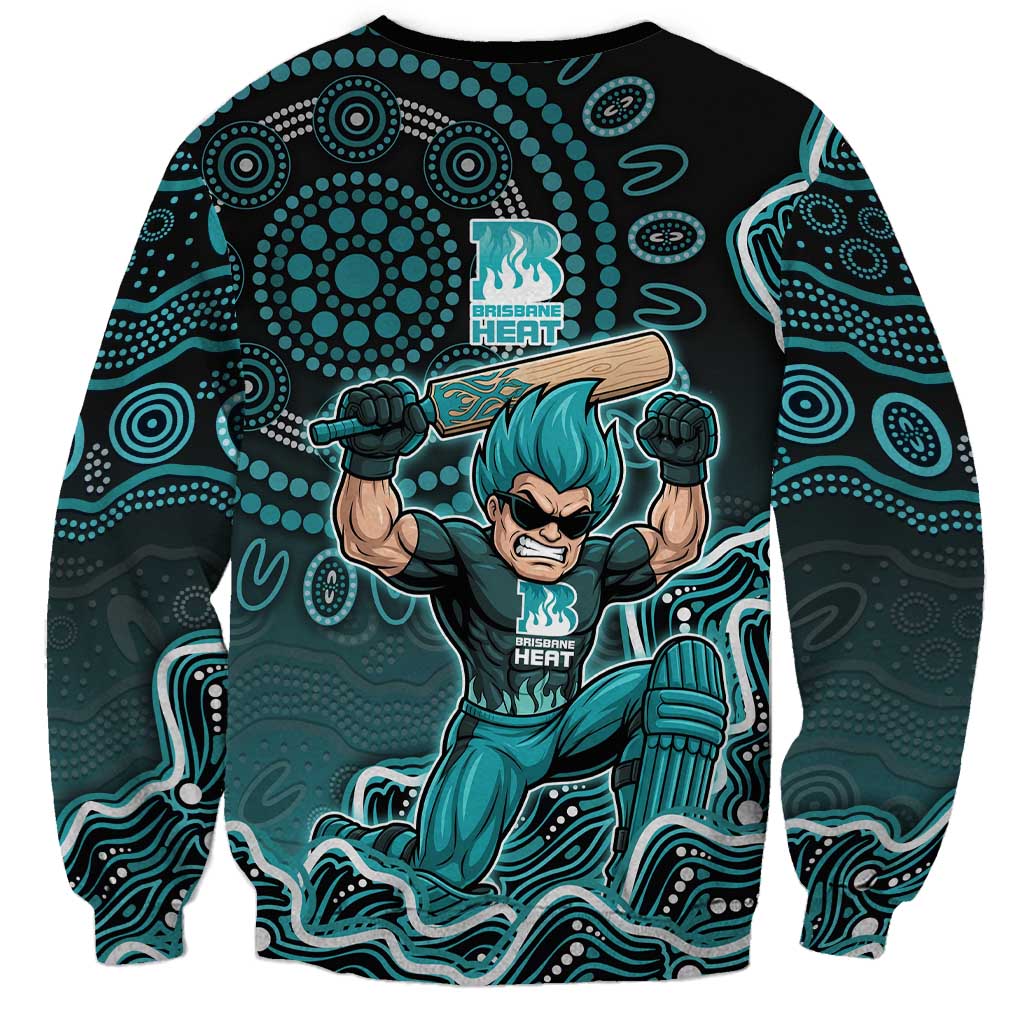 Brisbane Heat Cricket Mascot Sweatshirt Aboriginal Dot Art Cyan And Black Tribal Pattern