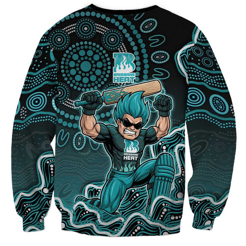 Brisbane Heat Cricket Mascot Sweatshirt Aboriginal Dot Art Cyan And Black Tribal Pattern