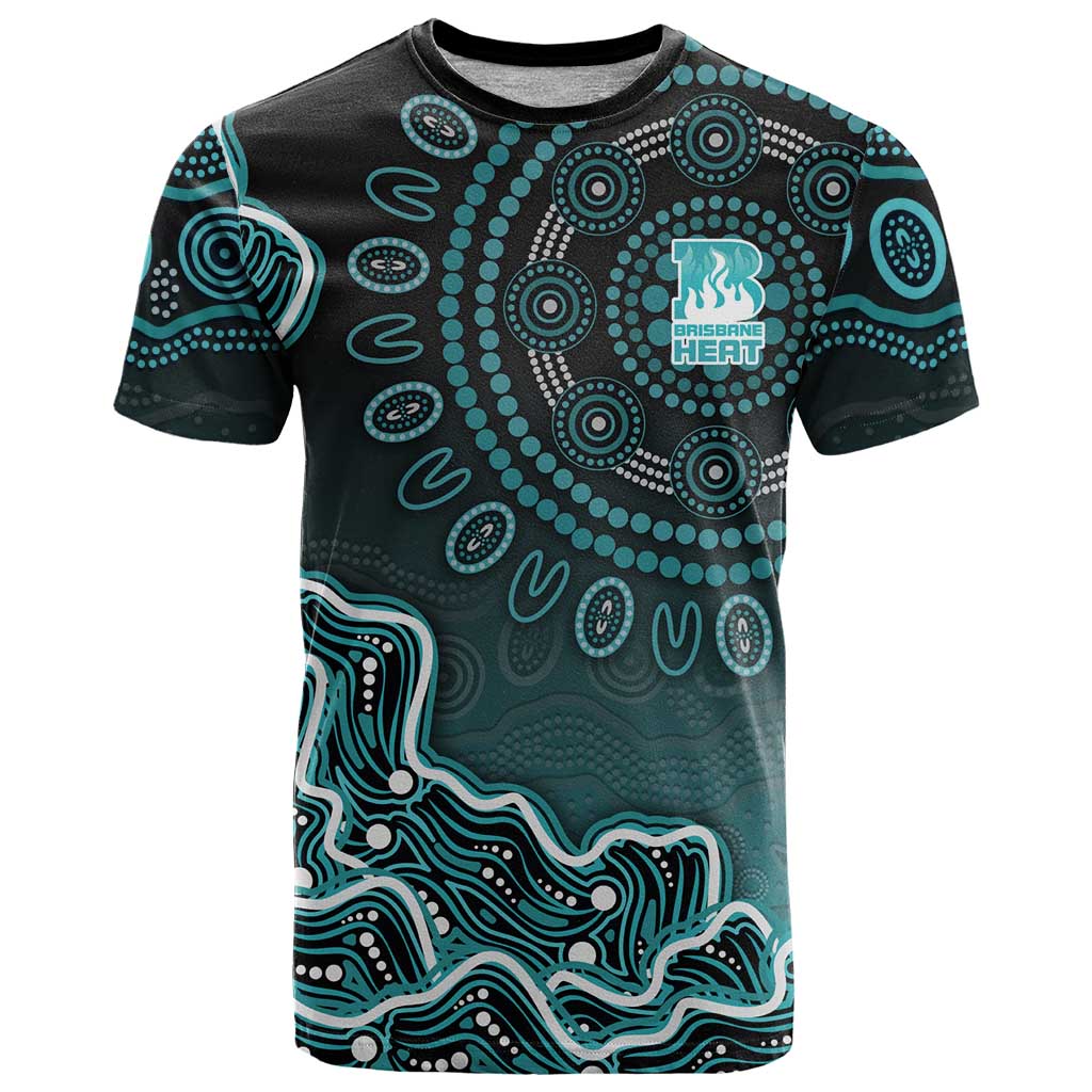 Brisbane Heat Cricket Mascot T Shirt Aboriginal Dot Art Cyan And Black Tribal Pattern