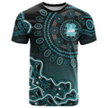 Brisbane Heat Cricket Mascot T Shirt Aboriginal Dot Art Cyan And Black Tribal Pattern