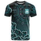 Brisbane Heat Cricket Mascot T Shirt Aboriginal Dot Art Cyan And Black Tribal Pattern