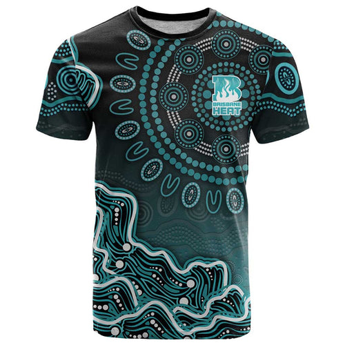 Brisbane Heat Cricket Mascot T Shirt Aboriginal Dot Art Cyan And Black Tribal Pattern