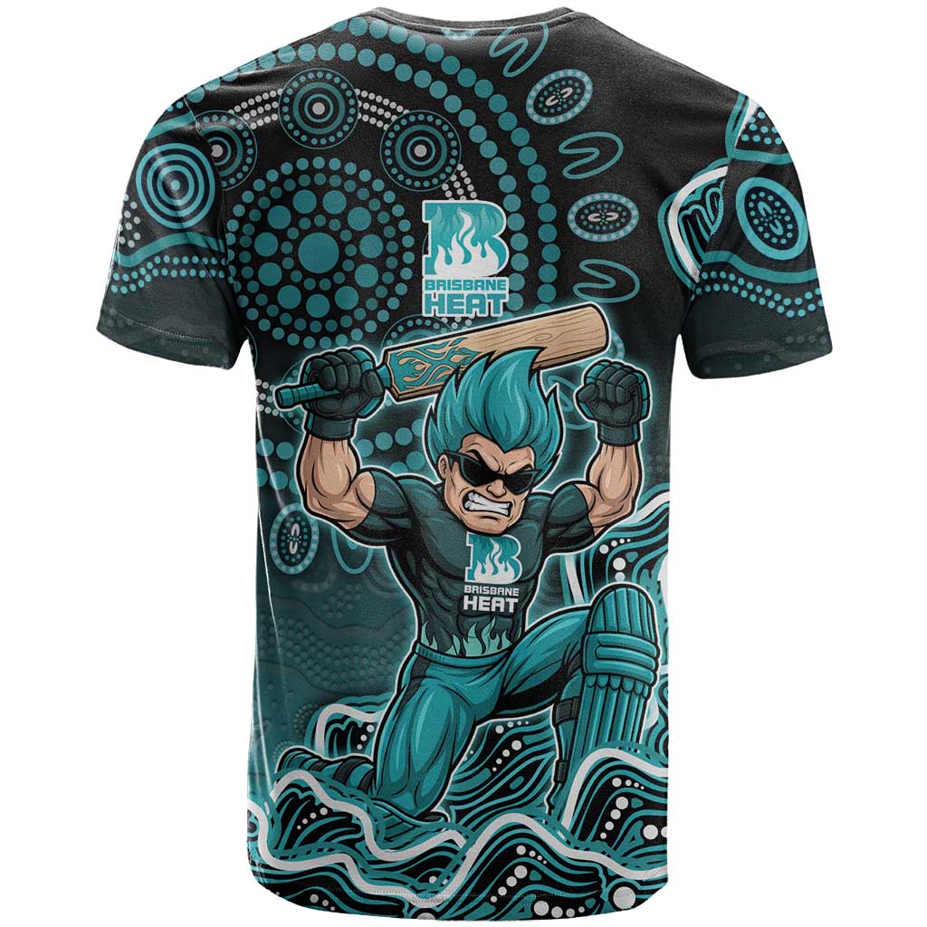 Brisbane Heat Cricket Mascot T Shirt Aboriginal Dot Art Cyan And Black Tribal Pattern