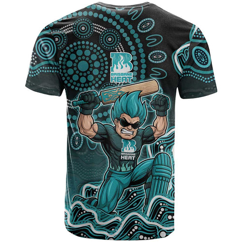 Brisbane Heat Cricket Mascot T Shirt Aboriginal Dot Art Cyan And Black Tribal Pattern
