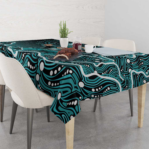 Brisbane Heat Cricket Mascot Tablecloth Aboriginal Dot Art Cyan And Black Tribal Pattern