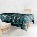 Brisbane Heat Cricket Mascot Tablecloth Aboriginal Dot Art Cyan And Black Tribal Pattern