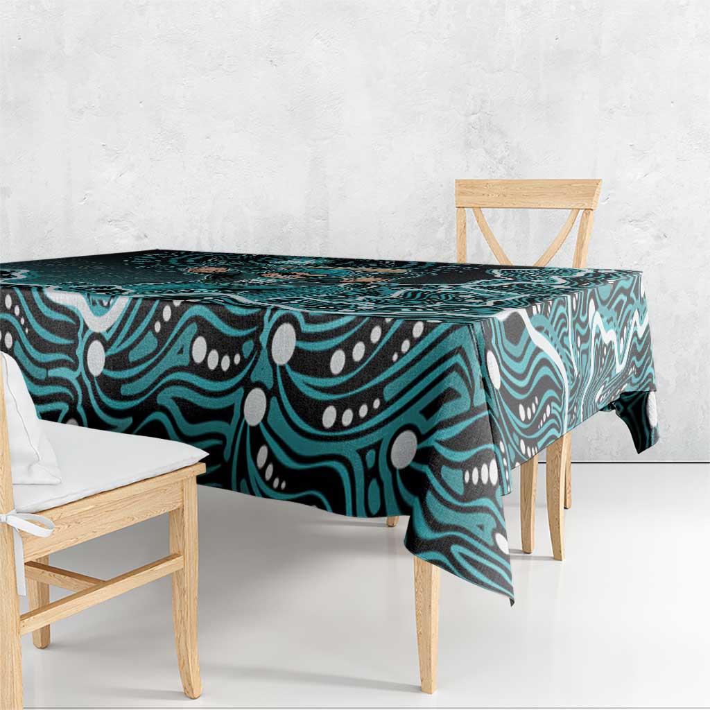 Brisbane Heat Cricket Mascot Tablecloth Aboriginal Dot Art Cyan And Black Tribal Pattern