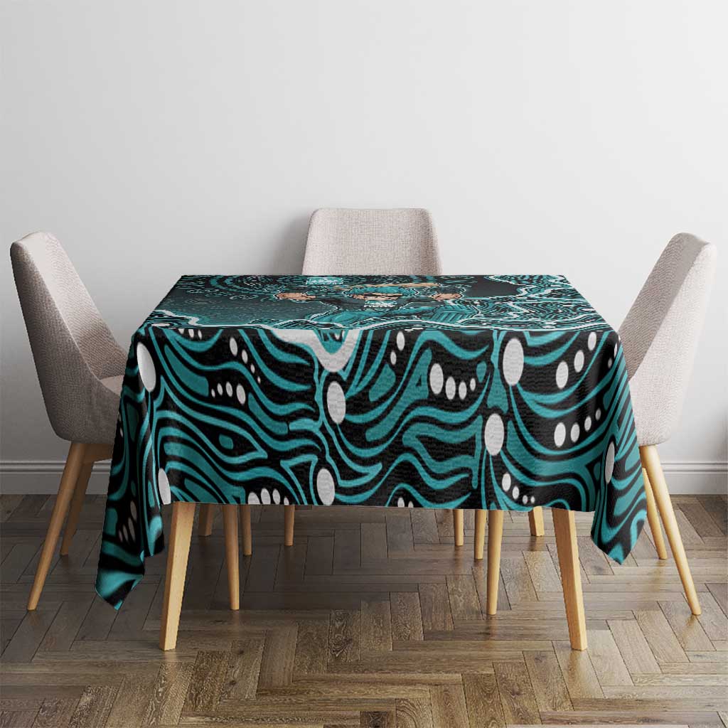 Brisbane Heat Cricket Mascot Tablecloth Aboriginal Dot Art Cyan And Black Tribal Pattern