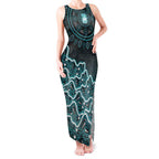 Brisbane Heat Cricket Mascot Tank Maxi Dress Aboriginal Dot Art Cyan And Black Tribal Pattern