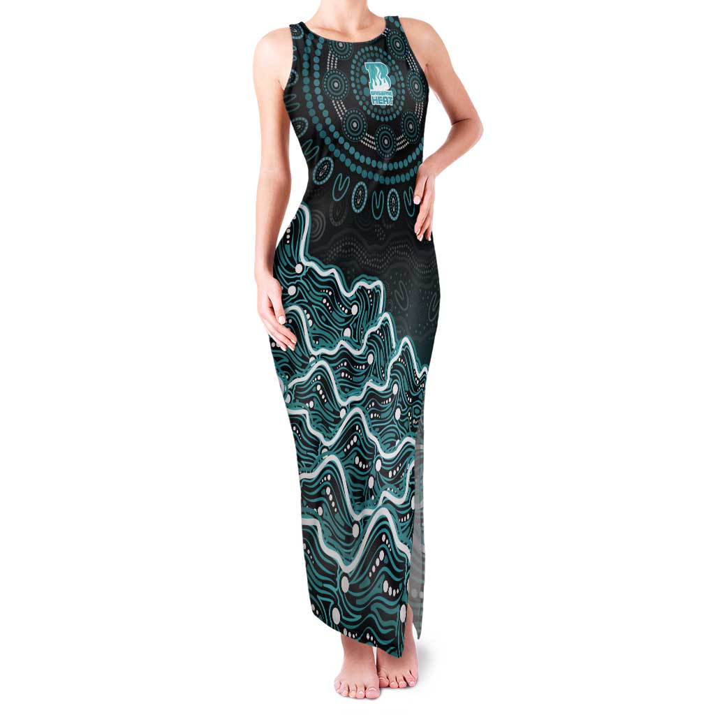 Brisbane Heat Cricket Mascot Tank Maxi Dress Aboriginal Dot Art Cyan And Black Tribal Pattern