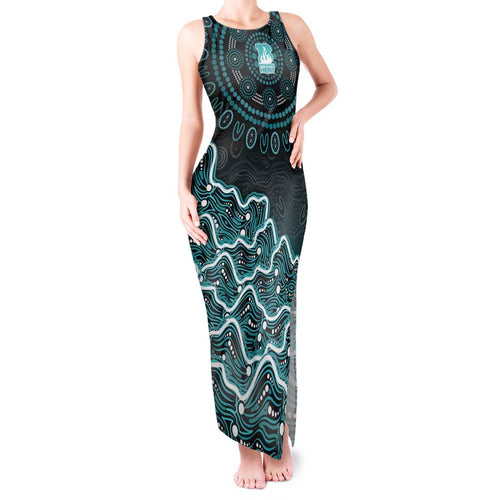 Brisbane Heat Cricket Mascot Tank Maxi Dress Aboriginal Dot Art Cyan And Black Tribal Pattern