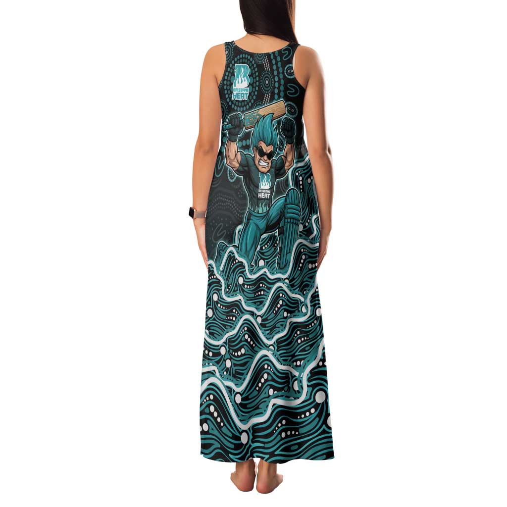 Brisbane Heat Cricket Mascot Tank Maxi Dress Aboriginal Dot Art Cyan And Black Tribal Pattern