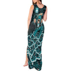 Brisbane Heat Cricket Mascot Tank Maxi Dress Aboriginal Dot Art Cyan And Black Tribal Pattern