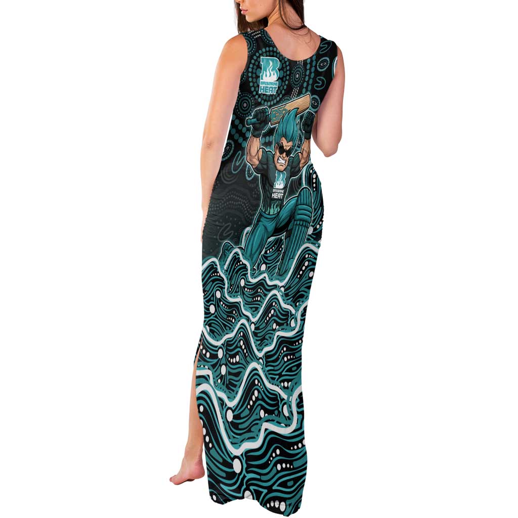 Brisbane Heat Cricket Mascot Tank Maxi Dress Aboriginal Dot Art Cyan And Black Tribal Pattern
