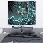 Brisbane Heat Cricket Mascot Tapestry Aboriginal Dot Art Cyan And Black Tribal Pattern