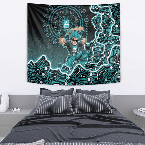 Brisbane Heat Cricket Mascot Tapestry Aboriginal Dot Art Cyan And Black Tribal Pattern