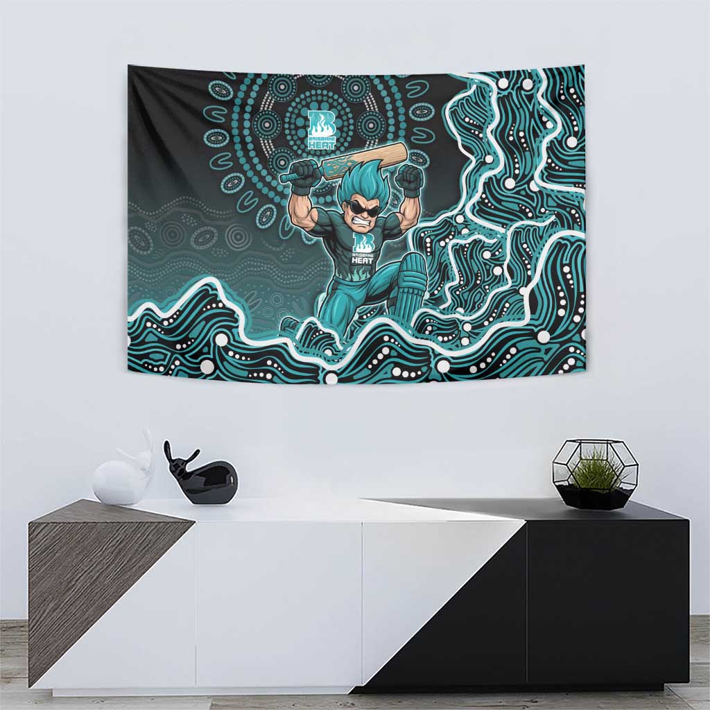 Brisbane Heat Cricket Mascot Tapestry Aboriginal Dot Art Cyan And Black Tribal Pattern