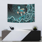 Brisbane Heat Cricket Mascot Tapestry Aboriginal Dot Art Cyan And Black Tribal Pattern