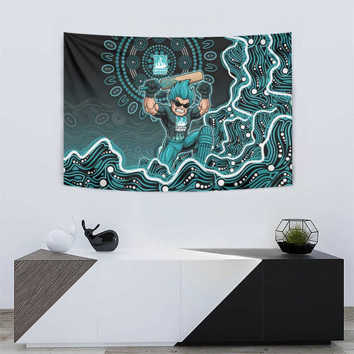 Brisbane Heat Cricket Mascot Tapestry Aboriginal Dot Art Cyan And Black Tribal Pattern