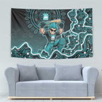 Brisbane Heat Cricket Mascot Tapestry Aboriginal Dot Art Cyan And Black Tribal Pattern