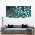 Brisbane Heat Cricket Mascot Tapestry Aboriginal Dot Art Cyan And Black Tribal Pattern