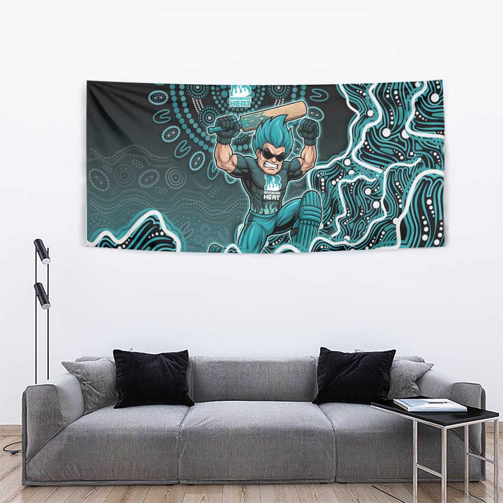 Brisbane Heat Cricket Mascot Tapestry Aboriginal Dot Art Cyan And Black Tribal Pattern