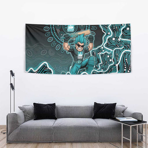 Brisbane Heat Cricket Mascot Tapestry Aboriginal Dot Art Cyan And Black Tribal Pattern