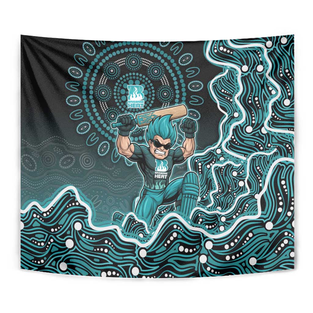 Brisbane Heat Cricket Mascot Tapestry Aboriginal Dot Art Cyan And Black Tribal Pattern