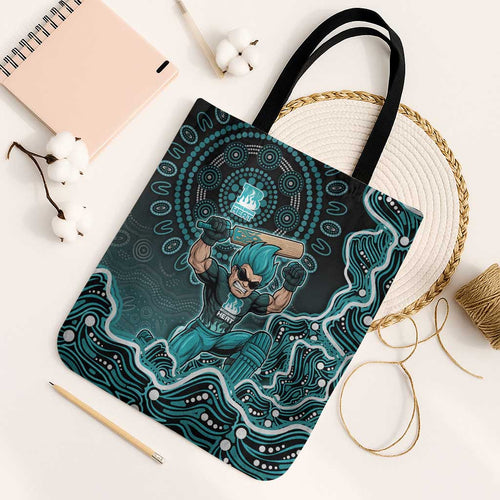 Brisbane Heat Cricket Mascot Tote Bag Aboriginal Dot Art Cyan And Black Tribal Pattern