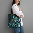 Brisbane Heat Cricket Mascot Tote Bag Aboriginal Dot Art Cyan And Black Tribal Pattern
