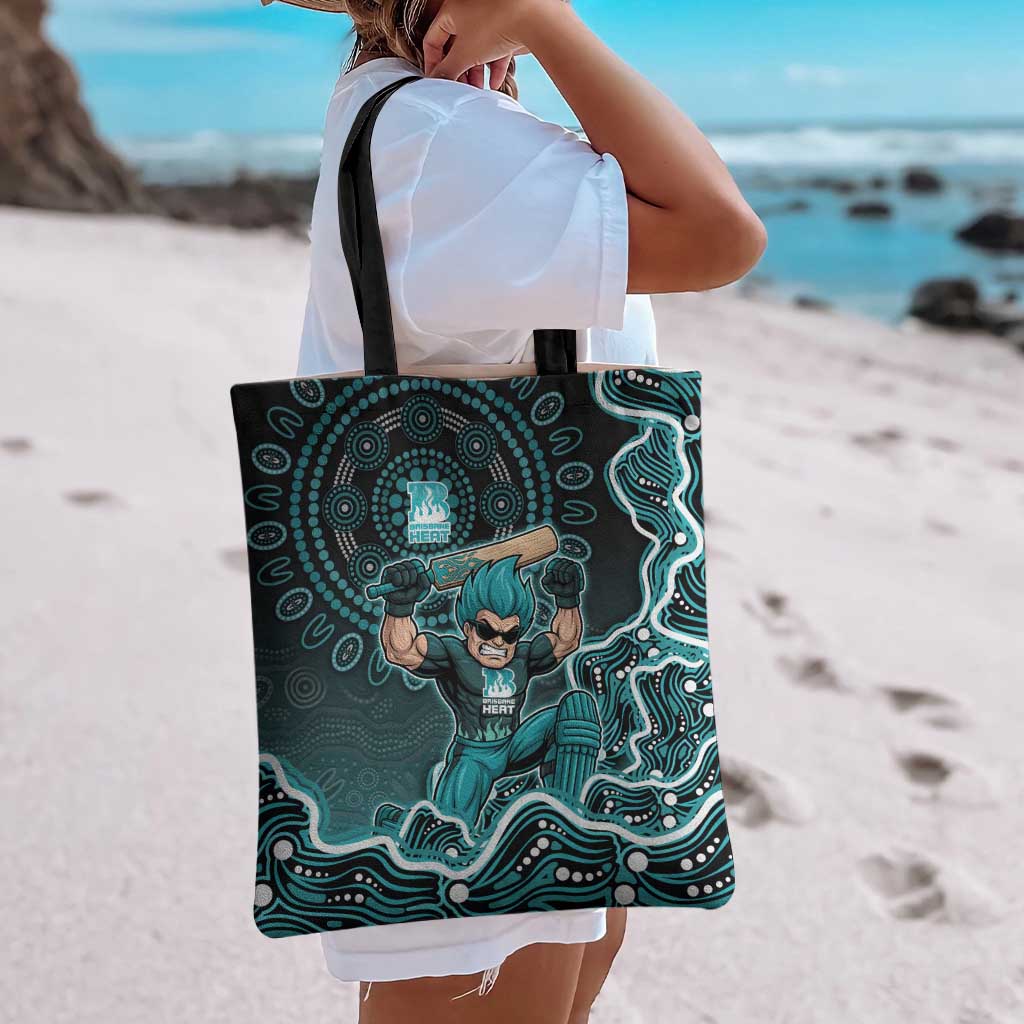 Brisbane Heat Cricket Mascot Tote Bag Aboriginal Dot Art Cyan And Black Tribal Pattern