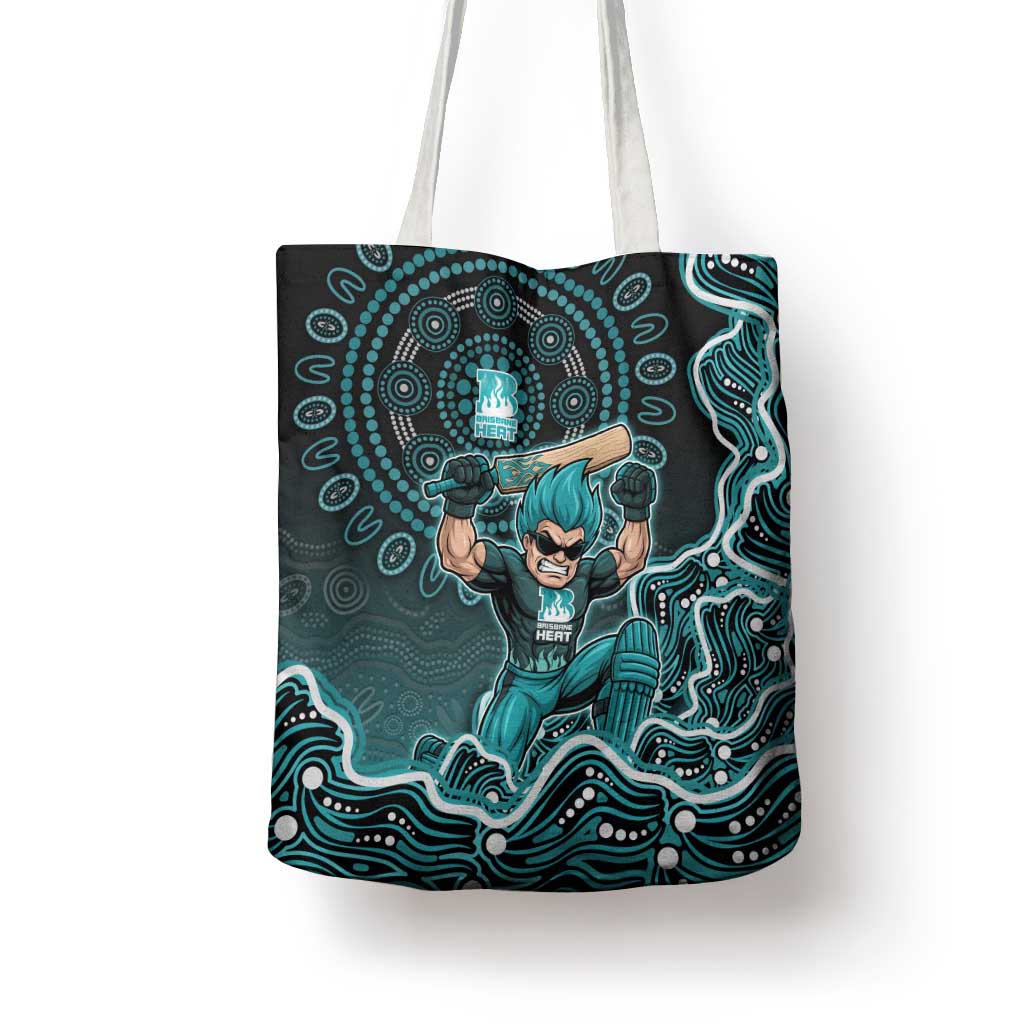 Brisbane Heat Cricket Mascot Tote Bag Aboriginal Dot Art Cyan And Black Tribal Pattern
