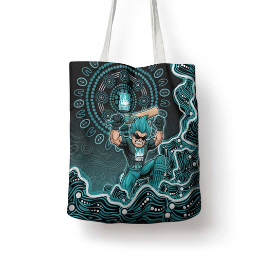 Brisbane Heat Cricket Mascot Tote Bag Aboriginal Dot Art Cyan And Black Tribal Pattern