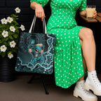 Brisbane Heat Cricket Mascot Tote Bag Aboriginal Dot Art Cyan And Black Tribal Pattern