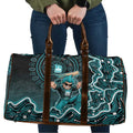 Brisbane Heat Cricket Mascot Travel Bag Aboriginal Dot Art Cyan And Black Tribal Pattern