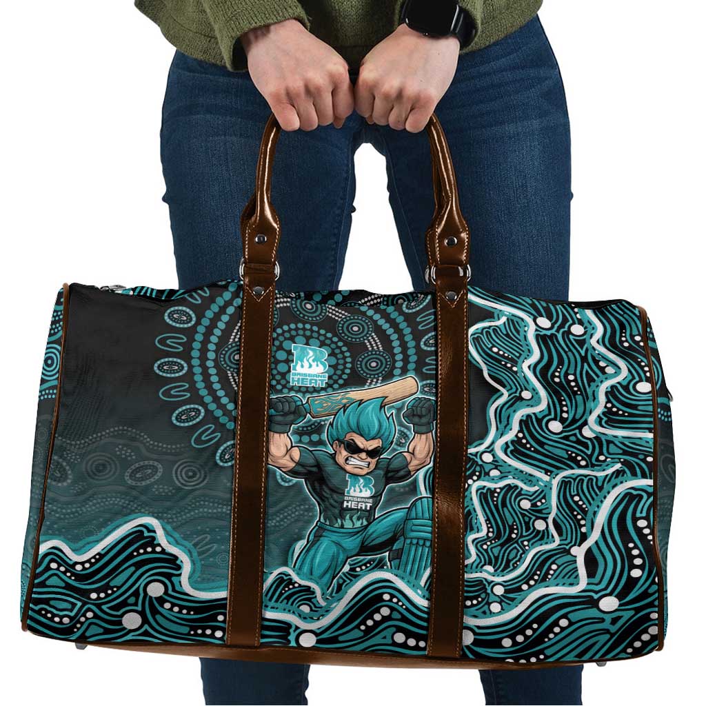 Brisbane Heat Cricket Mascot Travel Bag Aboriginal Dot Art Cyan And Black Tribal Pattern