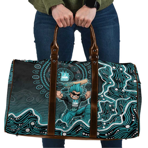 Brisbane Heat Cricket Mascot Travel Bag Aboriginal Dot Art Cyan And Black Tribal Pattern