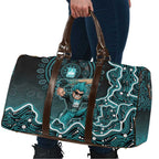 Brisbane Heat Cricket Mascot Travel Bag Aboriginal Dot Art Cyan And Black Tribal Pattern