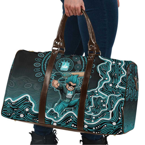 Brisbane Heat Cricket Mascot Travel Bag Aboriginal Dot Art Cyan And Black Tribal Pattern
