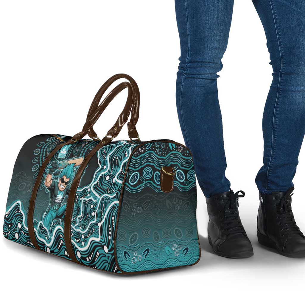 Brisbane Heat Cricket Mascot Travel Bag Aboriginal Dot Art Cyan And Black Tribal Pattern
